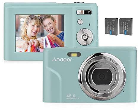 Andoer Portable Digital Camera 48MP 1080P 2.4-inch IPS Screen 16X Zoom Auto Focus Self-Timer 128GB Extended Memory Face Detection Anti-shaking with 2pcs Batteries Hand Strap Carry Pouch