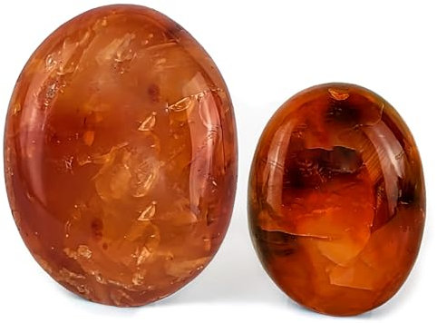 Cornaline, lot de 2 Pierres naturelles bien être Lithothérapie, massage et méditation, Galets garde B avec imperfections naturelles, fait-main [Eusice]