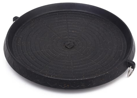 Gevvnss Sarten Grill de Hierro Fundido 31cm/12.6,Sartén Redonda de Grill con Pico,Sartén de Fuego con 2 Asas,Para Cocinas de Gas,Vitrocerámicas y Eléctricas,Negro+Redondo