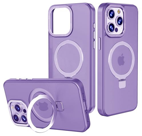Pritify 3 in 1 Magnetic Case for iPhone 14 Pro Max Built-In Orbit Frosted Mag-Stand Design with Kickstand & Raised Camera Protection Phone Case Shockproof Protective - Purple