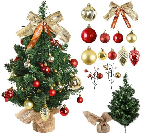 Joyblossom 60cm Arbol de Navidad Artificial, Arbol de Navidad Plegable Pequeño Artificial, Arbol de Navidad Plegable con Adornos Navideños, Base Robusta, Decoración Navideña DIY, Decoración de Mesa