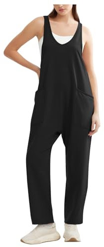 Générique Salopette Jeans Donna Estate - Tuta estiva casual senza maniche da donna lunga pagliaccetto largo con tasche Tuta Pittura, Le Noir, L