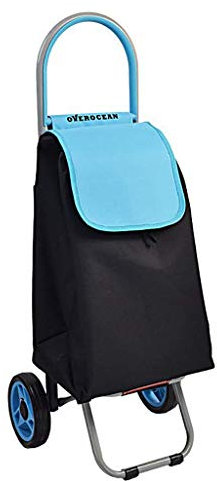 Wagen Einkaufswagen, Einkaufstrolley aus Aluminiumlegierung, zusammenklappbar, geräuscharmer, verschleißfester Einkaufswagen mit 2 Rädern (blau)