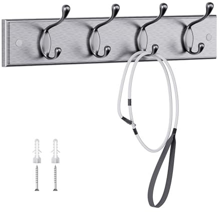 LaFleurs Garderobenhaken Holz, Moderne Garderobenleiste mit 4 Haken für Jacken, Mäntel, Schals, Handtaschen, 40 cm Kleiderhaken Wand, Wandgarderobe, Hakenleiste, Garderobe, Metallisch