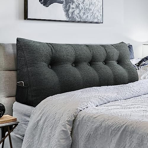 BNCKTRD Kopfende Großes Rückenkissen, Bequemes Lesekissen und Rückenteil im Bett, 2 in 1 Rückenlehne und Kopfkissen, Langes XXL Kissen für Sofa, Couch, Wand und Polster Leinen Anthrazit 160cm