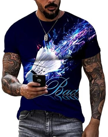 Herren Badminton 3D-Druck T-Shirt Freizeit O Ausschnitt Kurzarm Neuheit Sportbekleidung Training Pullover Tops
