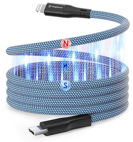 Magtame Magnetic USB C to Lightning Cable Coiled, 1M MFi Certified Type C to Lightning Cable, Winding iPhone Fast Charging Cord for iPhone 14 13 12 11 Pro Max XR XS X 8 Plus SE Blue