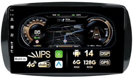 MISONDA Autoradio Android 14 Eingebautes DAB+/4G/HDMI/GPS Navi/Carplay 2 Din Für Mercedes Benz Smart 453/Fortwo 2014-2020 Lenkradsteuerung/WLAN/BT5.0
