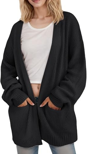 Jhsnjnr Womens Casual Oversized Long Sleeve Sweaters Outwear Open Front Chunky Knitted Cardigans Black