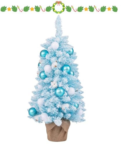 KOMFOTTEU Albero di Natale artificiale, altezza 90 cm, albero di Natale da tavola con rami spessi in PVC, albero di Natale decorativo per feste e Natale con vaso di supporto (blu)