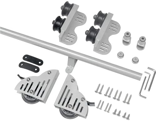 EKalgretrA Rolling Library Ladder Kit 10FT Retractable Sliding Library Hardware Kit No Ladder,Round Tube Rolling Ladder Track，Floor Roller with Brake(Silver)