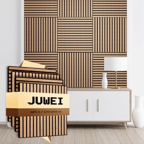 Akustikpaneele 4er-Set - 600 x 600 x 18 mm 1,44 m² Wandpaneele aus Holz - Akustikpaneele Holz für stilvolle Wandgestaltung - Perfekt für Wohnzimmer, Büro oder Musikstudio (Eiche Geölt 16#)