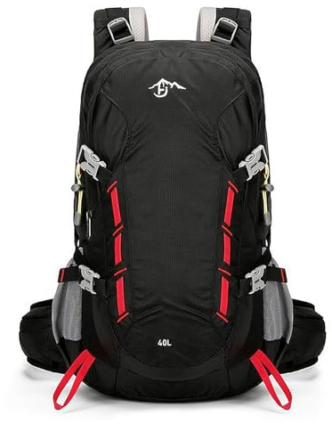 Long Keeper Wanderrucksack 40L Wasserdichter Campingrucksack mit Regenhülle Leichter Trekkingrucksack Outdoor Sport Rucksäcke für Klettern Skifahren Radfahren Reisen (Schwarz)
