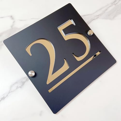 Cartello numero civico sospeso vuoto 3D acrilico personalizzato con nome di strada fontana moderna | Segnale indirizzo negozio piastra porta (nero argento)
