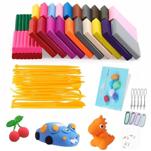 XGTSM Polymer Clay Set 24 Farben – Modelliermasse ofenhärtend für Kinder – DIY Knete Bastelset mit 14 Werkzeugen & Schmuck Zubehör – Ungiftiger Backofen Ton für Anfänger & Geschenkideen