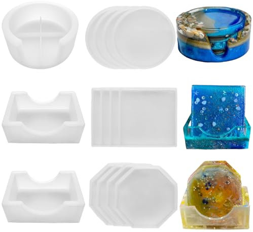 Midnadiy 15pcs verdickte Silikonformen Gießformen, Silikonform Tablett mit Halter und sind leicht zu lösen, Silikonformen Epoxidharz für Untersetzer DIY Handwerk nach Hause Dekoration