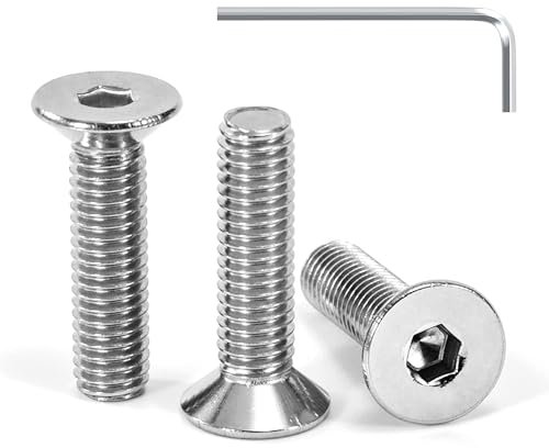 Tunejoy Tornillo Avellanado M5 x 20 mm Tornillos de Cabeza Avellanada Hexagonal de Acero Inoxidable A2 V2A Norma DIN 7991 con llave Allen Rosca Completa 30 Piezas