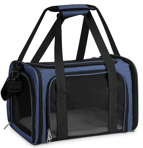TOFFCAEA Bolsa de transporte para gatos, perros, caja de transporte de 5 kg, para mascotas medianas (azul oscuro, 43 x 28 x 28 cm)