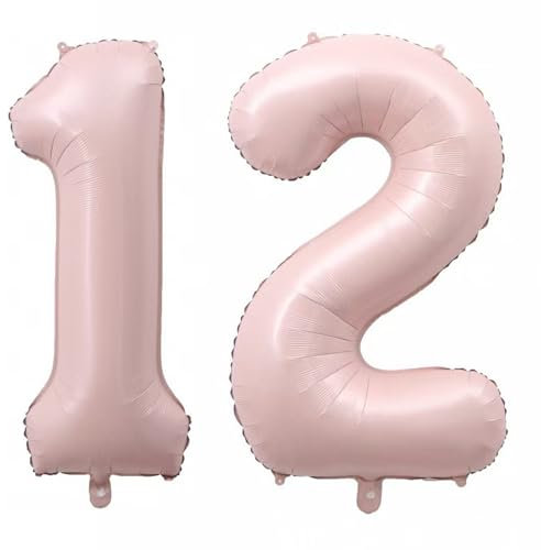 Alaoo Luftballon 12 Geburtstag Zahl, 40 Zoll Rosa Creme Folienballon, Riesenzahl Ballon für Mädchen Junge Geburtstag Party Dekoration Jahrestag Dekorationen