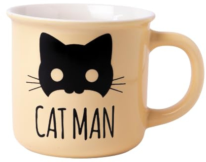 Cat Lover Ceramic Mug 390ml Coffee & Tea Cup Glossy Gift Mug for Cat Owners & Pet Lovers Assorted Designs (Beige)