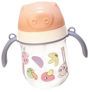 PERSELOSO Botella Asa y Pajita Vaso de Aprendizaje Antiderrame para de Limpiar Biberón Portátil de 300Ml para Agua