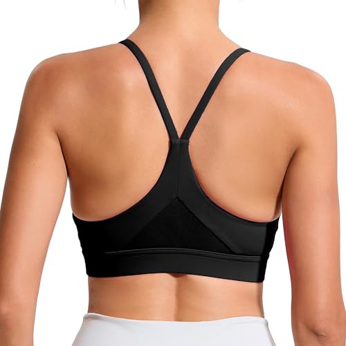 Hioffer Mid Impact Molded Cup Cross Back Sports Bras for Women Shock Absorber Support Padded Backless Tank Top Bra Yoga Gym
