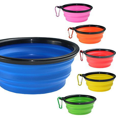 2 Pack Collapsible Dog Bowls with Carabiner Clip – Foldable Travel Pet Food & Water Bowls, Lightweight Portable Silicone Bowls for Outdoor, Hiking, Camping & Everyday Use