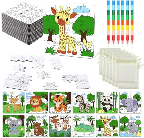 TECHEEL 24 Stück Puzzles zum Bemalen Puzzles Selber Gestalten Blanko Puzzle Zum Bemalen Puzzle Selbst Gestalten Geburtstag Weihnachten Geschenke (Tiere)