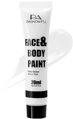 PASNOWFU White Face Paint - Professional Water-Based Non-Toxic Body Painting for Skeleton Vampire Clown Halloween SFX Cosplay, Cream Formula Washable paint for Costume Party Theater Stage Performance