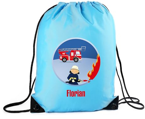 Striefchen® Turnbeutel für Kinder personalisiert mit Namen – Sportbeutel mit Motivauswahl – Kordelrucksack für Jungen & Mädchen – viele Farben & Designs – wasserabweisend (Feuerwehr)