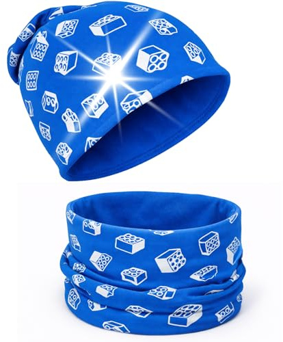 HECKBO 360° Reflektor Kinder Mütze & Loop Schal Set - 95% Baumwolle - weiches & pflegeleichtes Stretch-Material - Beanie Frühling Herbst Winter (48-54 cm)