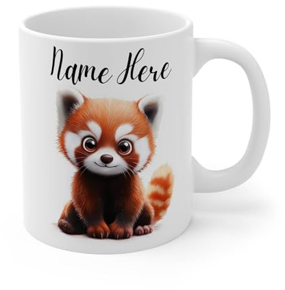 TheMugVault Personalised Red Panda Mug Custom Name Coffee Cup, Cute Animal Mug Gift for Her, Best Friend, Panda Lover Birthday Christmas Gift (White 11oz, Mug)