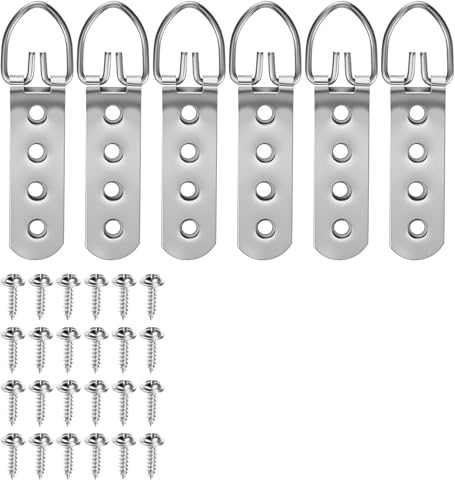 6Pcs D Rings for Picture Hanging, Super Heavy Duty D Ring Picture Hooks Mirror Hanging Hardware, D-Ring Frame Brackets Kit Ideal for Large Frames & Mirrors, Strong & Reliable Wall Mounting