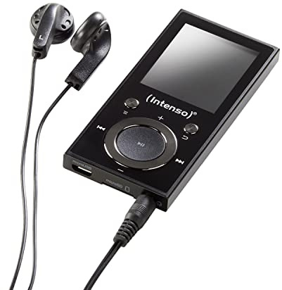 Intenso Lettore video BT MP3 con Bluetooth 5.0, display a colori da 1,8 pollici, microSD, USB C, batteria fino a 18 ore, con cuffie, nero