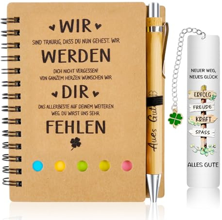 Abschiedsgeschenk Kollegen, 3 in 1 Abschied Kollegin Notizbuch mit Holz Kugelschreiber und Lesezeichen, Geschenk Abschied Kollegin, Dankeschön Geschenke für Kollegen, Jobwechsel Ruhestand Geschenk(B)