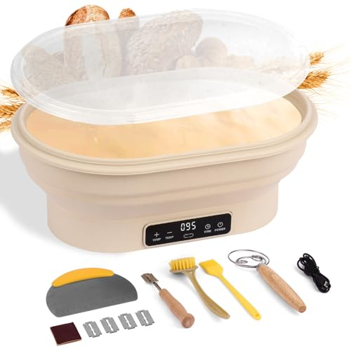 Sandiyago Electric Heating Bread Proofing Basket, 2L Large Capacity Electric Thermostatic Silicone Batter Bowl, Auto Warming On/Off, Collapsible Design, Perfect for Sourdough Starter & Artisan Baking