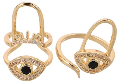 HONITANO 2pcs Evil Eye Fingernail Tip Ring for Women - Rhinestone Finger Nail Rings - Manicure Jewelry for Parties and Events Nail Art Accessories - Silver