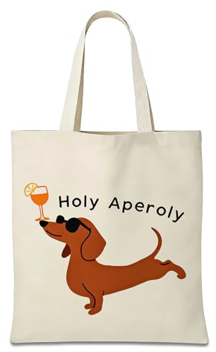 Joalpysm Aperol Dackel Geschenke Jutebeutel, Lustige Dackel Tasche mit Holy Aperoly Spruch, Canvas Stofftasche für Alltag, Shopping, Aperol Spritz Geschenk für Dackelliebhaber und Cocktail Fans