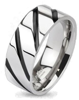Tapsi´s Coolbodyart® Unisex Titan Ring silber schwarz Black Stripe 63 (20)