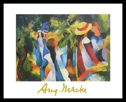 August Macke Mädchen unter Baeumen Poster Bild Kunstdruck im Alurahmen schwarz 24x30cm