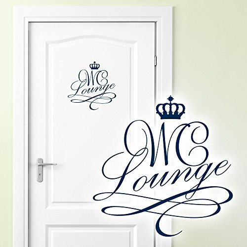 Grandora Wandtattoo Türaufkleber WC Lounge mit Krone I dunkelblau (BxH) 14 x 14 cm I Bad Badezimmer Toilette Aufkleber Wandaufkleber Wandsticker Sticker Tür W881