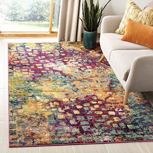 SAFAVIEH Boho Teppich für Wohnzimmer, Esszimmer, Schlafzimmer - Monaco Collection, Kurzer Flor, Pink und Multi, 122 X 170 cm