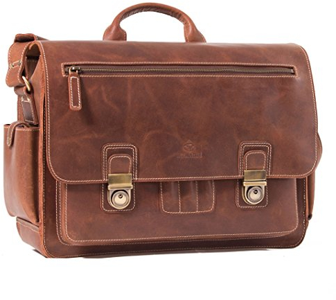 ALMADIH Leder Messenger *WILL* handgefertigt aus robustem Premium Rindsleder braun Vintage Sattlerqualität - Umhängetasche Laptoptasche Notebook Businesstasche Lehrertasche Unitasche Schultertasche