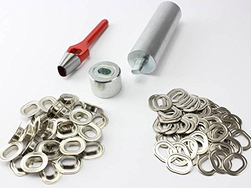 Oval Einschlagstempel Locheisen Hammer 17 x 11 mm + 50 Ösen Messing Nickel rostfrei