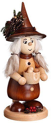 Drechselwerkstatt Uhlig DWU | Handgefertigte Räucherfrau | Räuchermännchen aus dem Erzgebirge | Weihnachtsdeko | 25 cm | Wichtelfrau mit Kochtopf