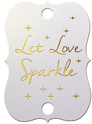 Summer-Ray 50 Etiketten für Wunderkerzen, schimmernde weiße Goldfolie, heiß gedruckt, Hochzeit, Aufschrift: „Let Love Sparkle“