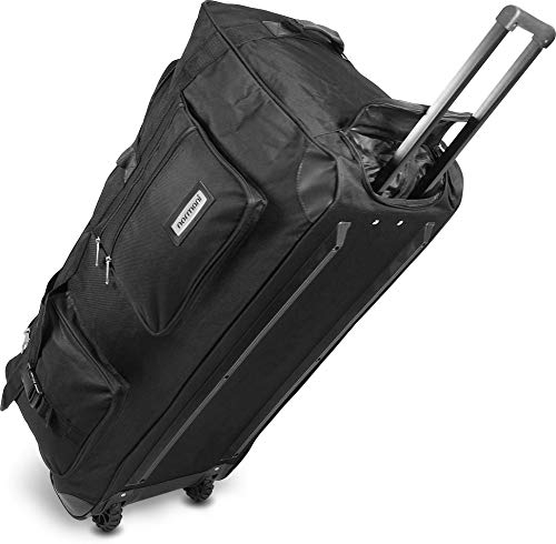 Leichte robuste Sport und Reisetasche 80-120 Liter - Trolley wasserabweisend reißfest leicht zu reinigen - 2 Rollen verstärkter Boden Farbe Schwarz / 100 Liter