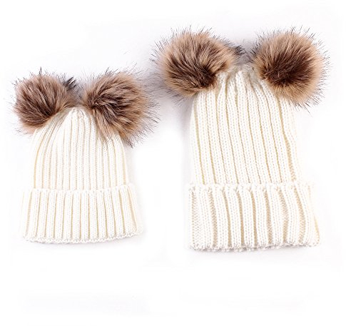 oenbopo 2Pcs Eltern Kind Mütze Winterwärmer Mutter & Baby Familie Match Strickmütze