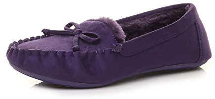 AJVANI Womens Ladies Faux Sheepskin Fur Flexible Sole Boat Shoes Moccasins Slippers Size