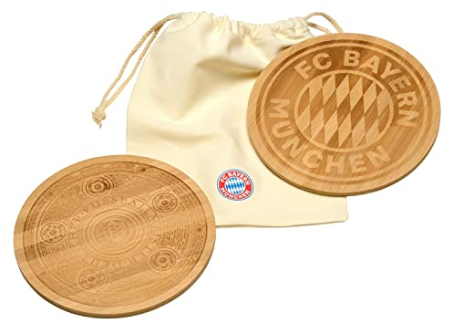 FC Bayern München Brotzeitbrettchen 2er Set - Rekordmeister - rund Bambus im Beutel Frühstücksbrett FCB